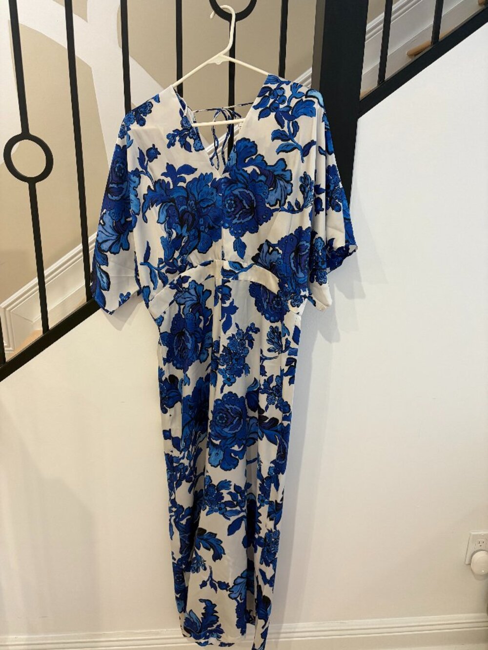 Royal Blue and White Floral Jumpsuit  by Mango